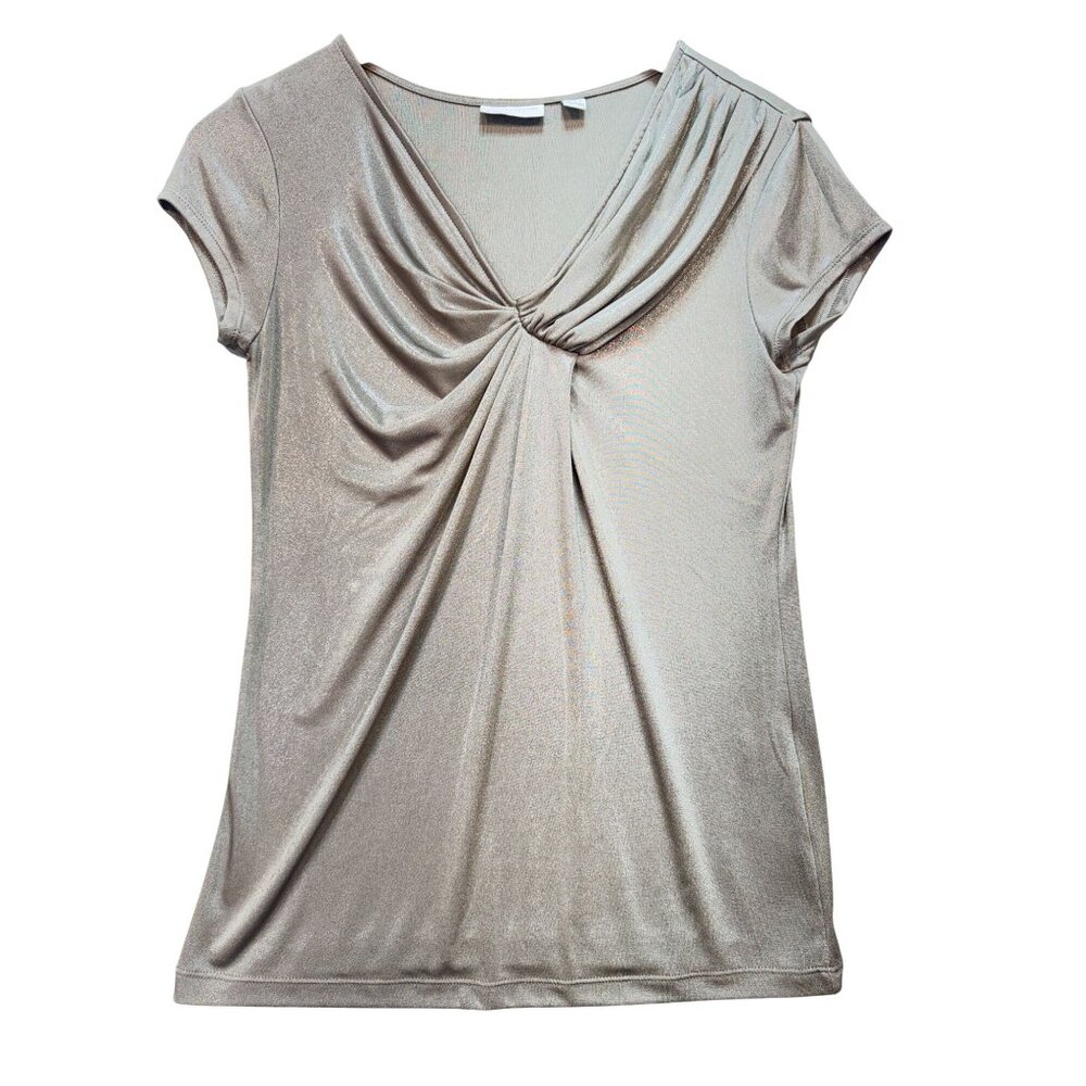 New York & Company Womens Metallic Blouse Top Size S Metallic Short Sleeve
